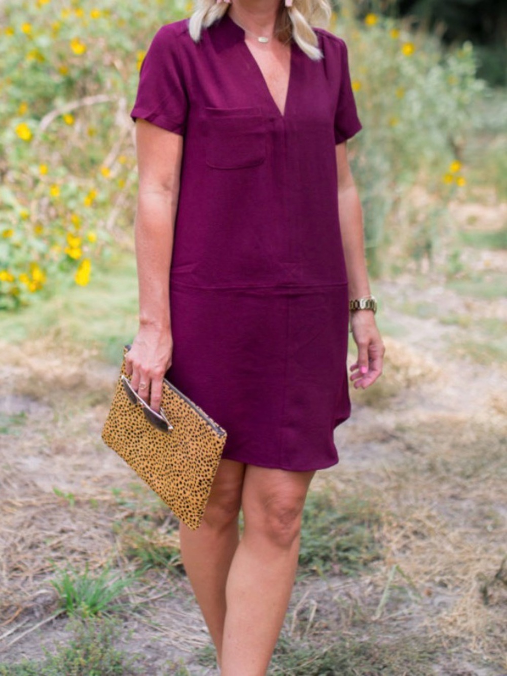 Lush Plum V-Neck Short Sleeve Mini Dress